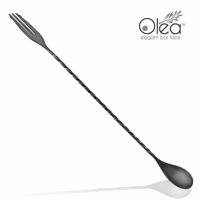 Promo 🎉 BarMan Olea™ Gunmetal Plated Bar Spoon - Trident Fork Tip - 30cm Length 🤩 3 Promo 🎉 BarMan Olea™ Gunmetal Plated Bar Spoon - Trident Fork Tip - 30cm Length 🤩